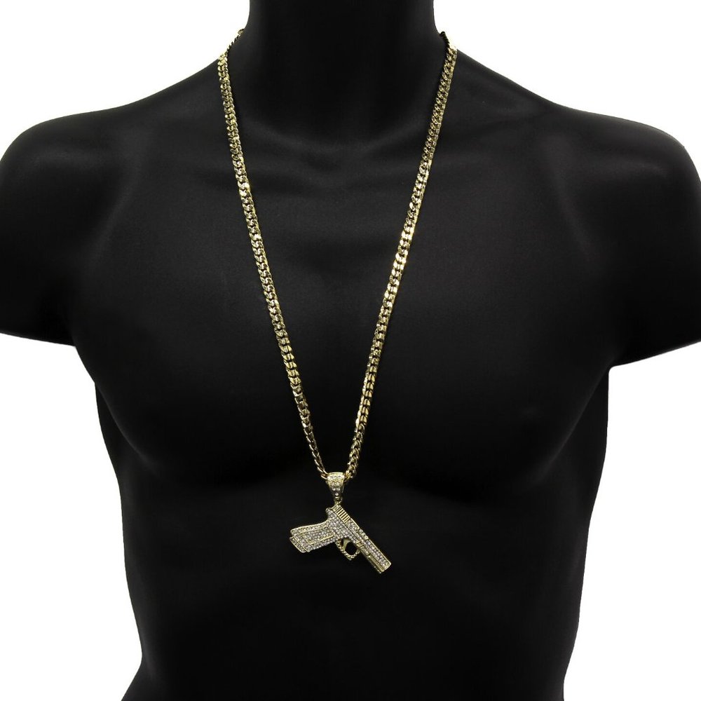 Mint Gold Gun 30" Cuban Chain + Pendant